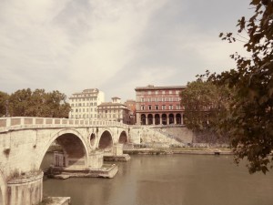 on the Sisto Bridge about to enter the  Campo di Fiori