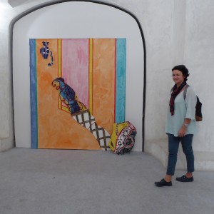 Laurent in front of one of Betty Woodman's constructions